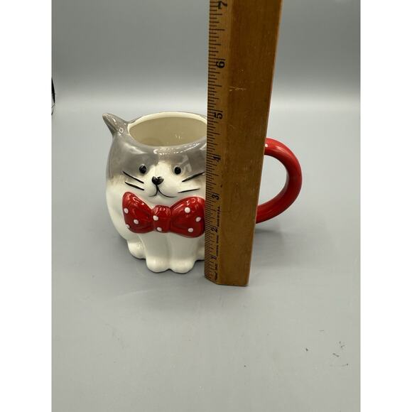 Wondershop Target Cat Mug Gray White Red Bow Tie Oversized Coffee Cup 5” - Picture 7 of 7